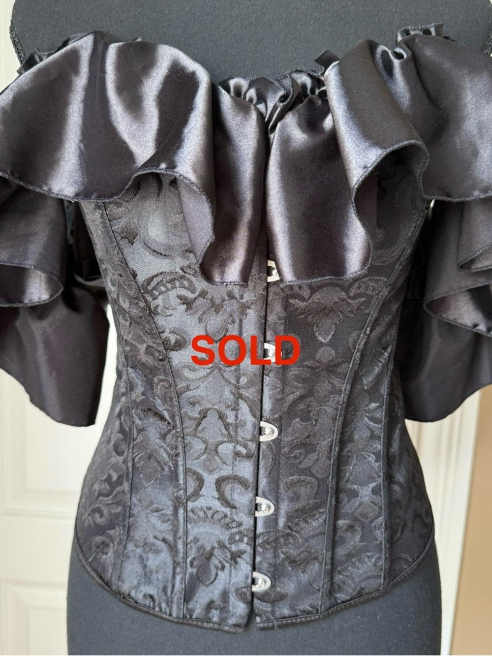 Yalilian Black Off Shoulder Ruffle Corset Bustier Lace Up Top Medium
